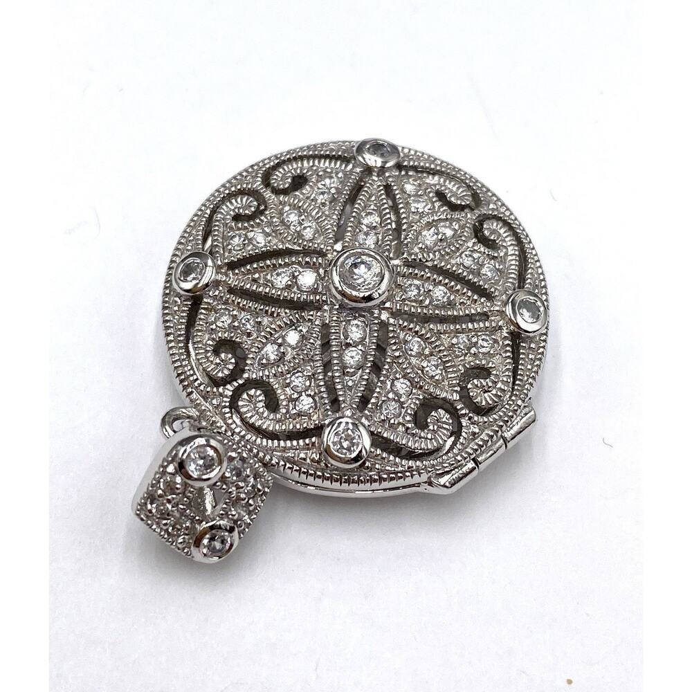925 Pendant Locket Circle Clear Crystals Rhodium Plated